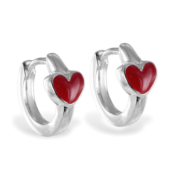 Rotes Herz Kinder-Klappcreolen aus 925er Silber – Allergiefreundlich – Ab 1 Jahr