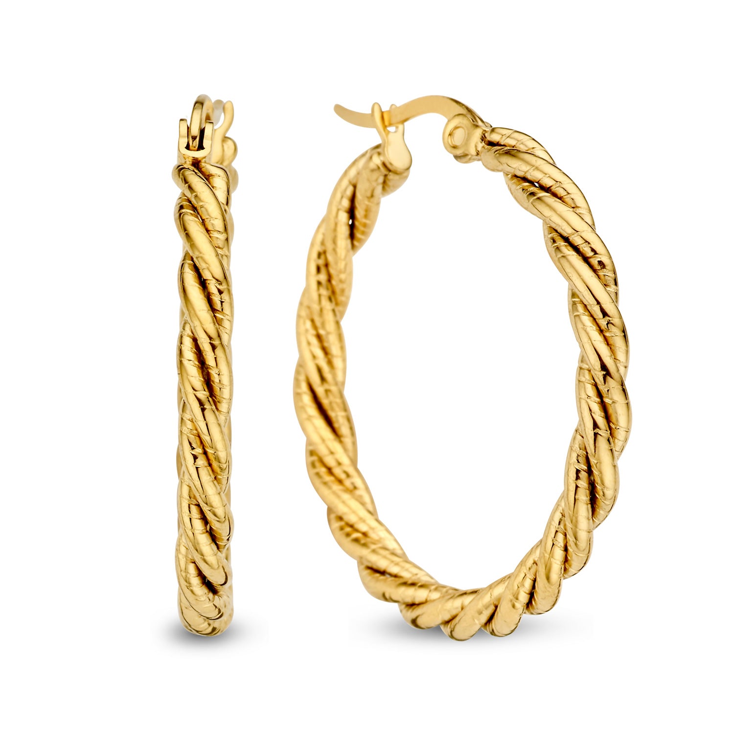 Twisted Creolen aus Edelstahl – 14 kt IPG-Vergoldung, elegant & modern