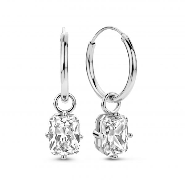 Silberne Ohrhänger mit Kristall – Rechteckanhänger 8x6 mm – Rhodiniertes Silber 925