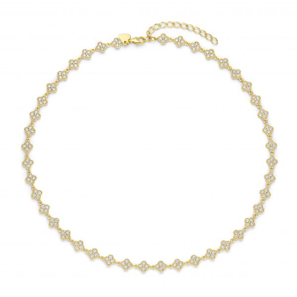925 Silber Kleeblatt-Kette mit Zirkonia – 40+5 cm – Goldfarben