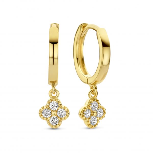 925 Silber Kleeblatt-Ohrhänger mit Zirkonia – 20 mm – Goldfarben