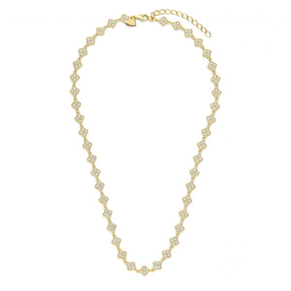925 Silber Kleeblatt-Kette mit Zirkonia – 40+5 cm – Goldfarben