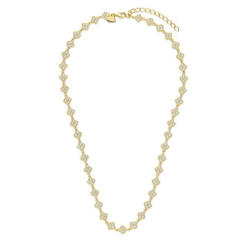 925 Silber Kleeblatt-Kette mit Zirkonia – 40+5 cm – Goldfarben