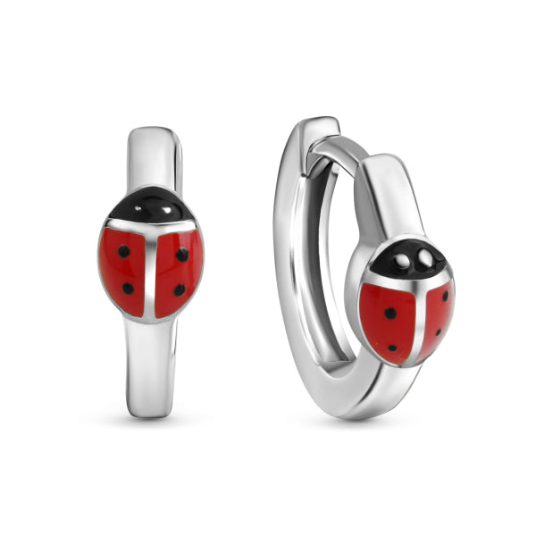Marienkäfer Lack Kinder-Klappcreolen aus 925er Silber – Allergiefreundlich – Ab 1 Jahr
