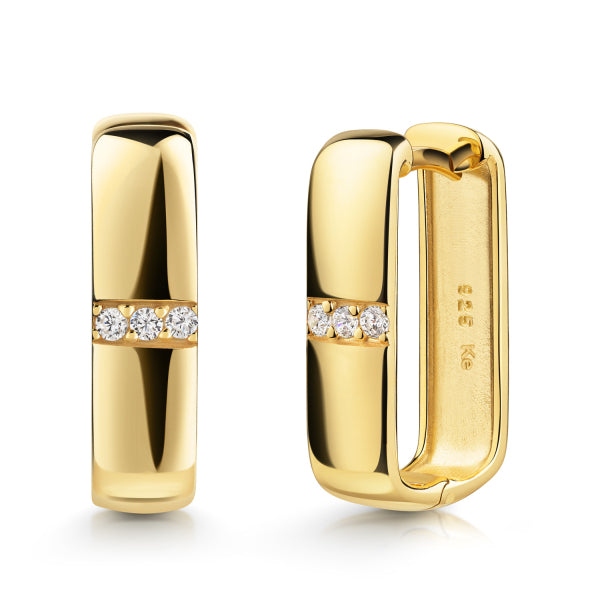 Klappcreolen aus 925er Silber mit Zirkonia – vergoldet, hochglanz