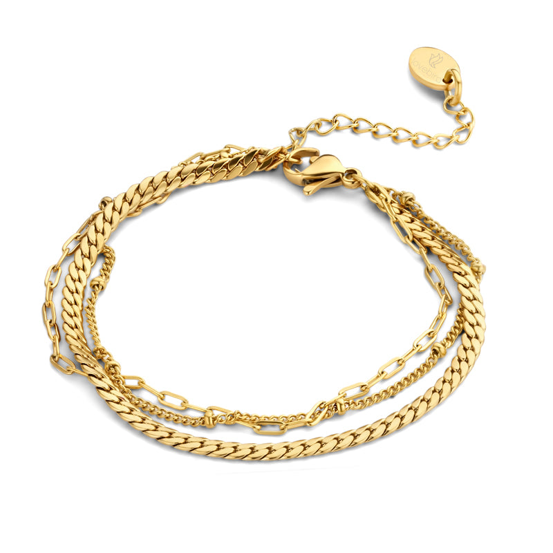 Elegantes 3-reihiges Armband aus Edelstahl – 14 kt. IPG-Vergoldung