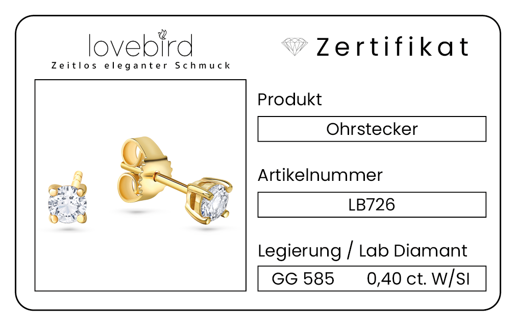 Lovebird Ohrstecker mit Lab Grown Brillanten – 0,40 ct. in Gelbgold 585