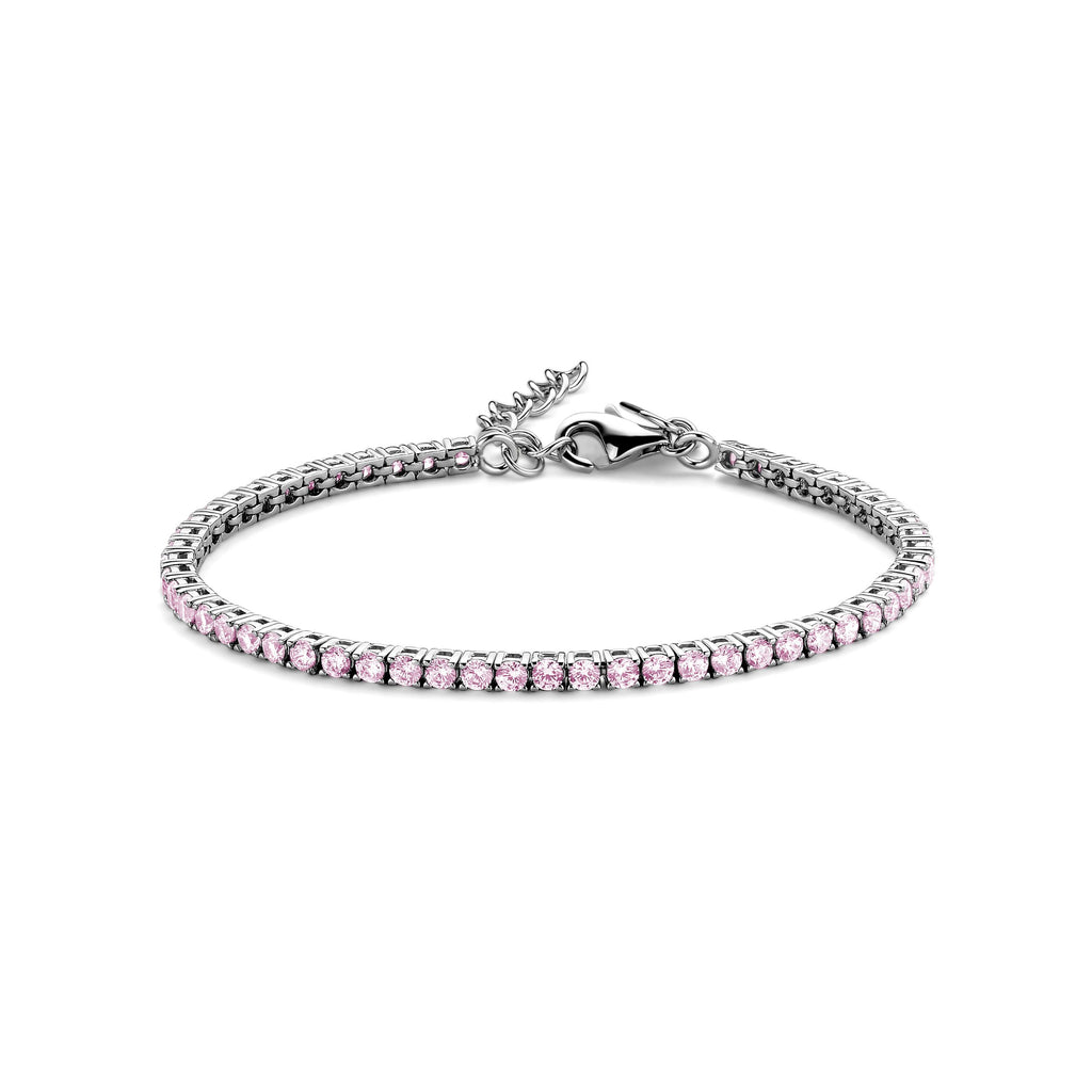 Silbernes Tennisarmband mit Zirkonia – Rosa – 16,5+3 cm – Rhodium – Silber 925