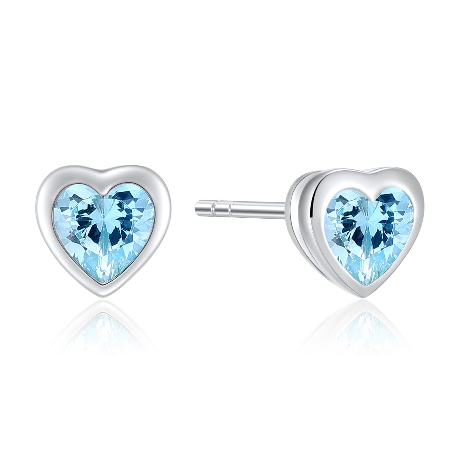 Kinder-Ohrstecker Herz mit Zirkonia hellblau aus 925er Silber – Rhodiniert – Ab 1 Jahr