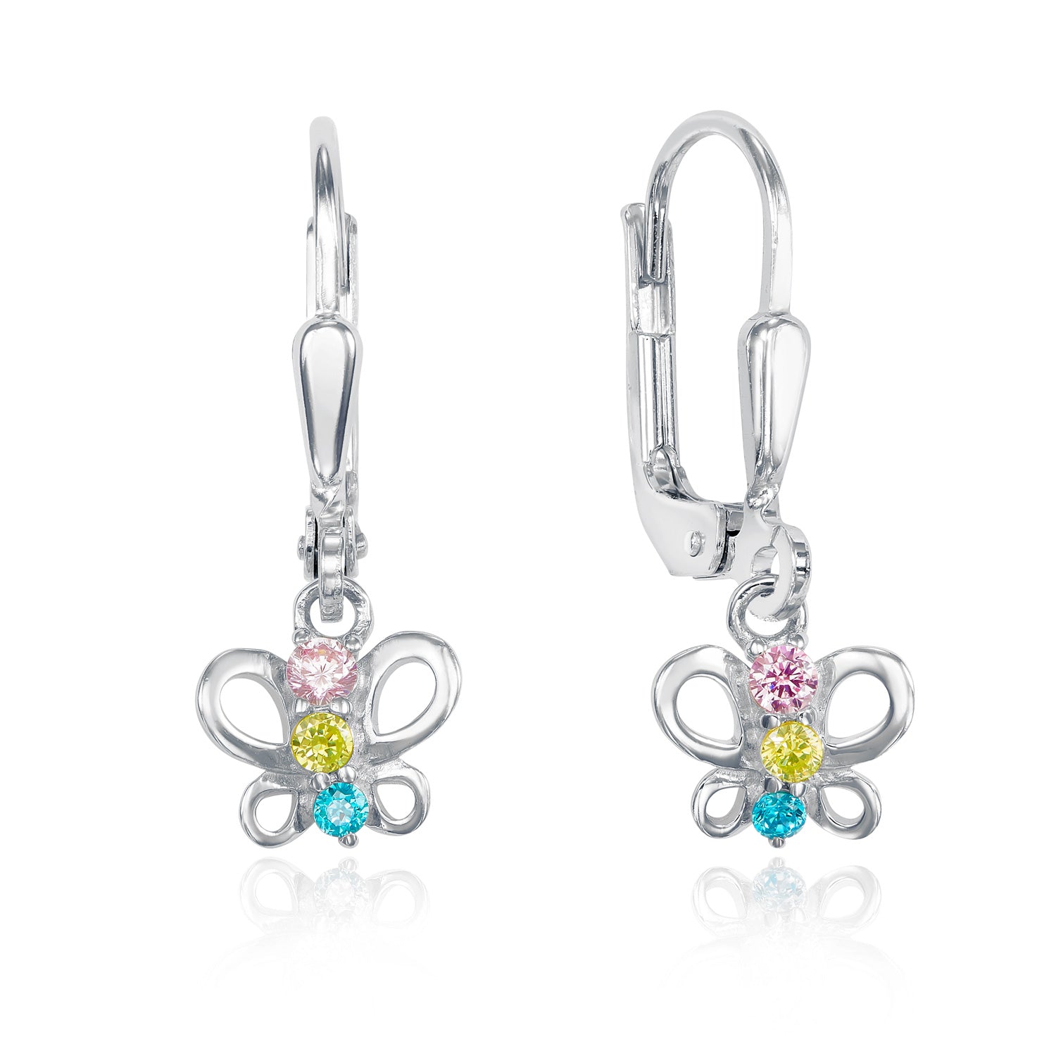 Kinder-Ohrhänger Schmetterling mit 6 Zirkonia aus 925er Silber – Rhodiniert – Ab 3 Jahren