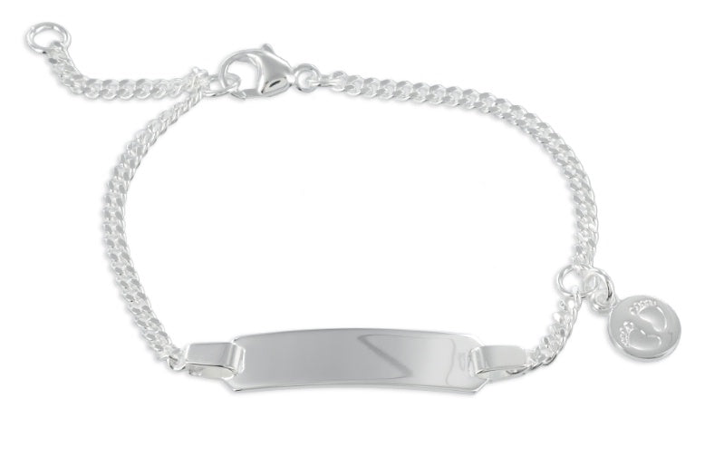Baby- und Kinder-Schildarmband hochglanz mit Anhänger Babyfüße aus 925er Silber – Ab Geburt