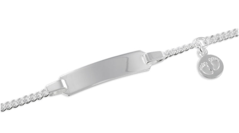 Baby- und Kinder-Schildarmband hochglanz mit Anhänger Babyfüße aus 925er Silber – Ab Geburt