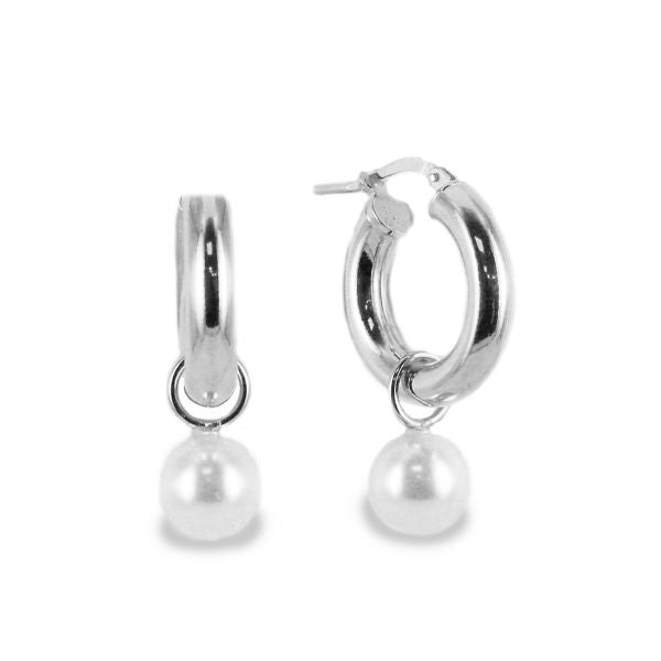 925 Silber Damen-Ohrhänger – Hänger mit Perle – 10 mm – Rhodiniert
