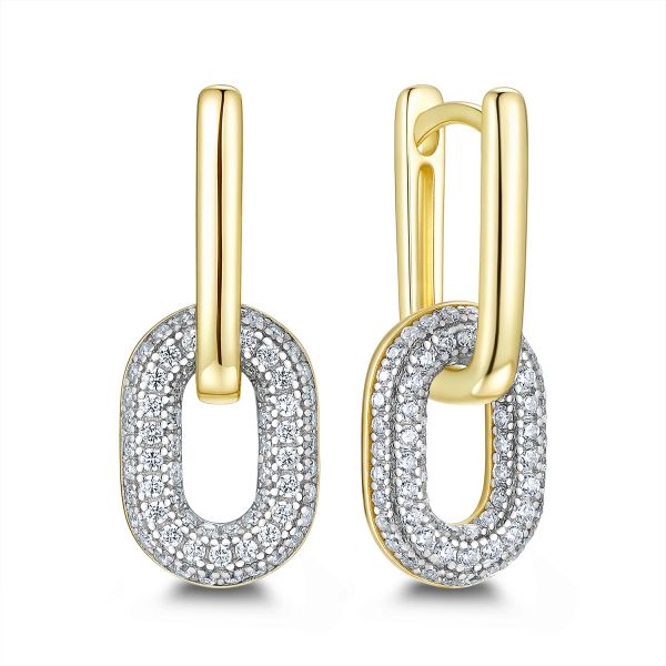 925 Silber Ohrhänger – Schakel-Design mit Zirkonia – Goldfarben