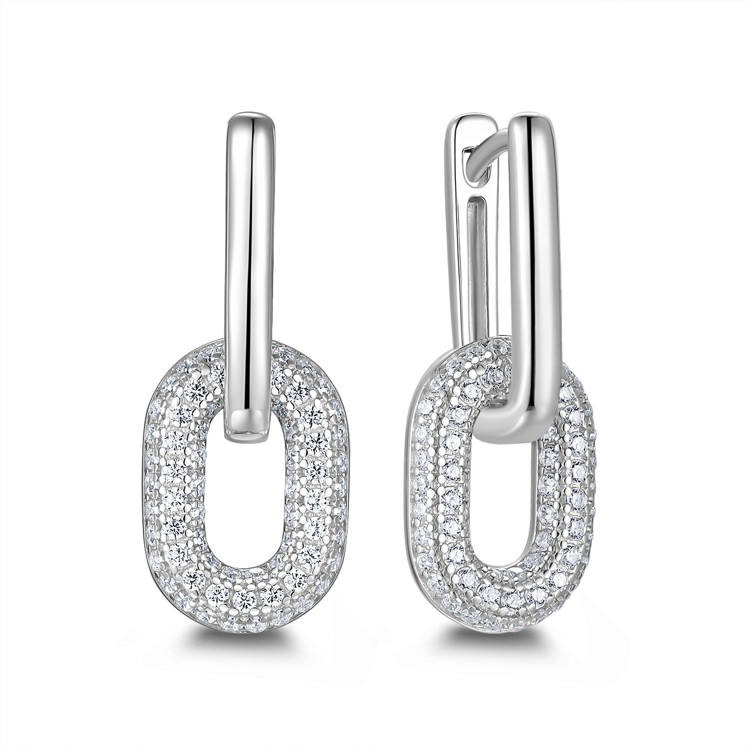 925 Silber Ohrhänger – Schakel-Design mit Zirkonia – Goldfarben